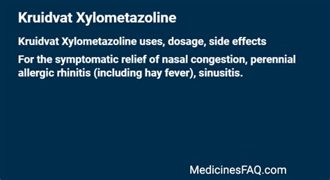 Kruidvat Xylometazoline : Uses, Dosage, Side Effects, .